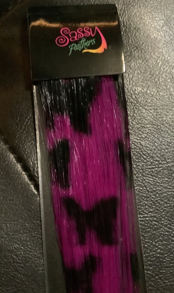 Sassy Feathers Hair Weaving Clip In~ Purple/Black~ 2 New 17” Clip-In Pieces
