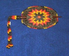 Beaded Hexagonal Barrette w/ Fringe Stick closure Regalia 4×2.5″ Geometric #39