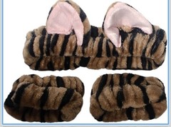 3 Piece Cat Ears Spa Headband For Washing Face (Brown, One Size Fits All)