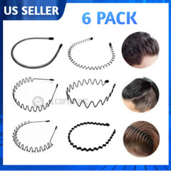 6 PCS Metal Hair Headband Wave Style Hoop Band Comb Sports Hairband Men Women