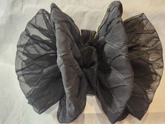 BLACK CHIFFON LG 8X7 HAIRBOW WITH GOLD TRIM ON EDGES AND A FRENCH BARRETT