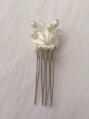 White Rose Barrette Comb Pin Hair Floral Dead Stock Bridal Prom A42
