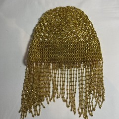 Gold beaded headpiece with fringe