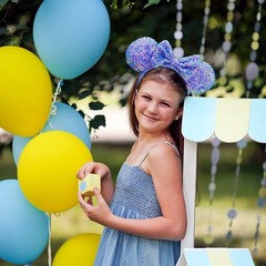 Disneyland Ribbon Blue Sequin Aurora Store Headband Minnie Ears Tokyo US POST