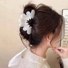 2 PCS Hair Claw Flower Clip Large Thick Hair Non Slip Strong Hold White