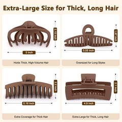FLAREANN Extra Large 5 Inch Matte Claw Hair 1 Count (Pack of 4), Matte: Brown