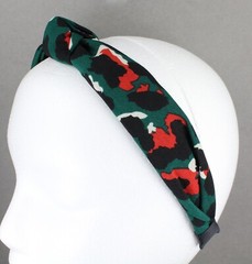 Green Black turban knot headband cheetah leopard fabric covered grip teeth
