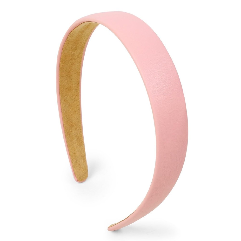 1 Inch Wide Light Pink Faux Leather Headband, Thick, Hard, Plastic, Women