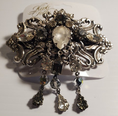 Kirks Folly Dangling Rhinestone Hair Barette Ornate Silvertone with Stars w/Card