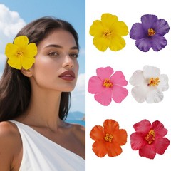 6 Pcs Hawaiian Flower Hair Clips for Women 1 Count (Pack of 6), Hibiscus