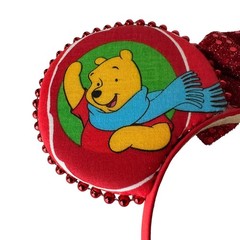 Winnie the Pooh Christmas Mickey Ears Headband Red Sequin Bow Holiday Handmade