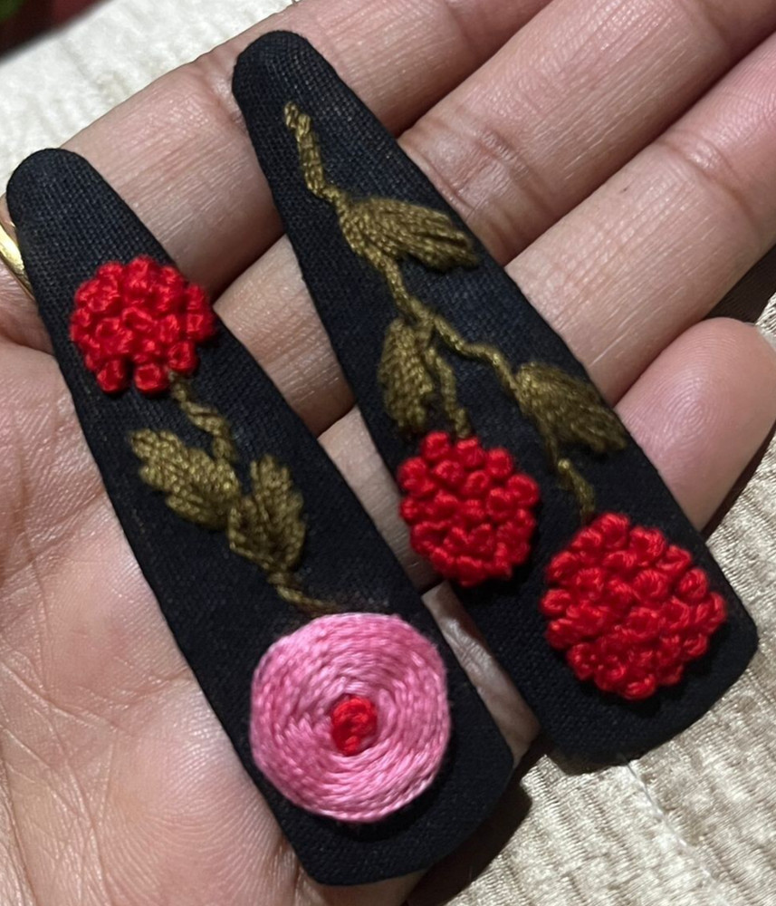 Flower Hand Embroidery Hair Clips Linen Barrette for girls Trendy Hairpins 2 Pcs