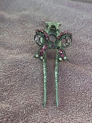 SILVERTONE PINK CRYSTAL HAIR CLIP SPRING LOCK BOW