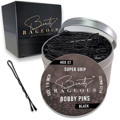 Super Grip Bobby Pins 1.9 in Black – 400 Ct Reusable Tin Strong Non-Slip