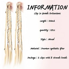 A pair(2 sets)Fashion Boxing Braid Synthetic Hair Bohemian Extension Clip in 20″