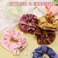 3pcs Silk Satin Scrunchies with Zipper Pocket Elastic Hair Bands Dark Green