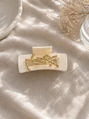 YSL Ivory Hair Claw Clip Gold Logo Large Hair Accessory New