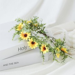 DDazzling Green Leaf Floral Crown 1 Count (Pack of 1), Sunflower Yellow