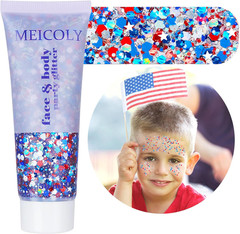 250Th Red White and Blue Patriotic Face Glitter,Fourth of July Star Hair Glitter