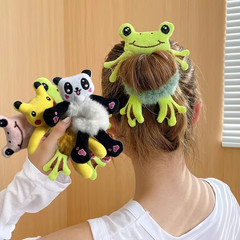 1Pcs Hair Circle Girl Frog Plush Green Hair Circle Bun Cute Funny Hair Band Elas
