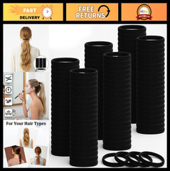 1000 Pcs Black Ouchless Elastic Hair Ties – Seamless Cotton Ponytail Holders for