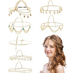 8 Pieces Gold Head Chain Jewelry Halloween Boho Headband Coins Pearl Tassel C…
