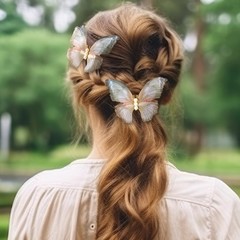 BEIQIYA 2pcs Butterfly Hair Clips, 1 Count (Pack of 2), Gray & Orange