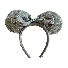 Silver Sequin Mouse Ears Headband w/ Bow, Padded from Disneyland