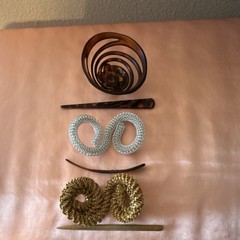 Set of 3 Spiral Hair Sticks for Women, Plastic, wood Brown/Silver/Gold