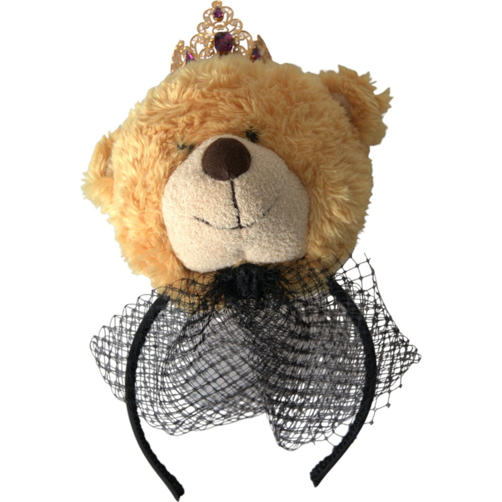 DOLCE & GABBANA Diadem Brown Teddy Bear Gold Crystal Crown Hair Band RRP 1300usd