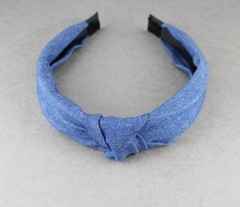 denim chambray turban knot headband soft fabric covered grip teeth blue hair