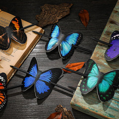Jutom 6 Pcs Colorful Hair Barrettes with Butterfly Faux Leather Clips, Wood