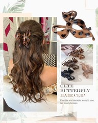 4 PCS Bow Hair Clips Bow Claw Black+Leopard Dark Brown+Leopard Light Brown+Gray