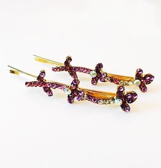 USA SELLER Bobby Pin Rhinestone Crystal Hair Clip Hairpin Leaf Gold Purple H41