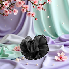 Black Large Chiffon Claw Clip Hair Bow Large Size Black Fabric Ribbon Flower Ros
