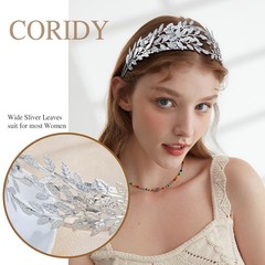 Sliver Wide Headbands Elegant Layered Leaf Double Band Bridal Accessory