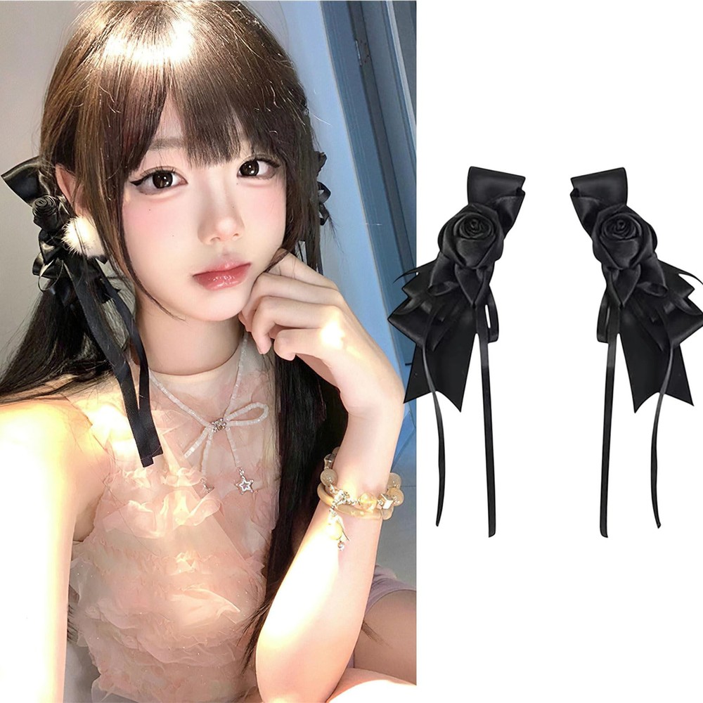 2 Pcs Bow Flower Hair Clip Lolita Gothic Bowknot 1 Count (Pack of 2), Black