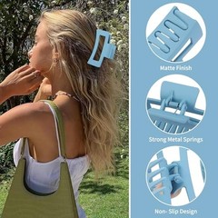 3.5 Inch Medium Hair Claw Clips 6 Pack Hair Clips for Women Square Blue
