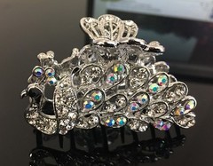 Beautiful Silver Tone metal Hair Jaw peacock clear Rhinestone Crystal Color a6