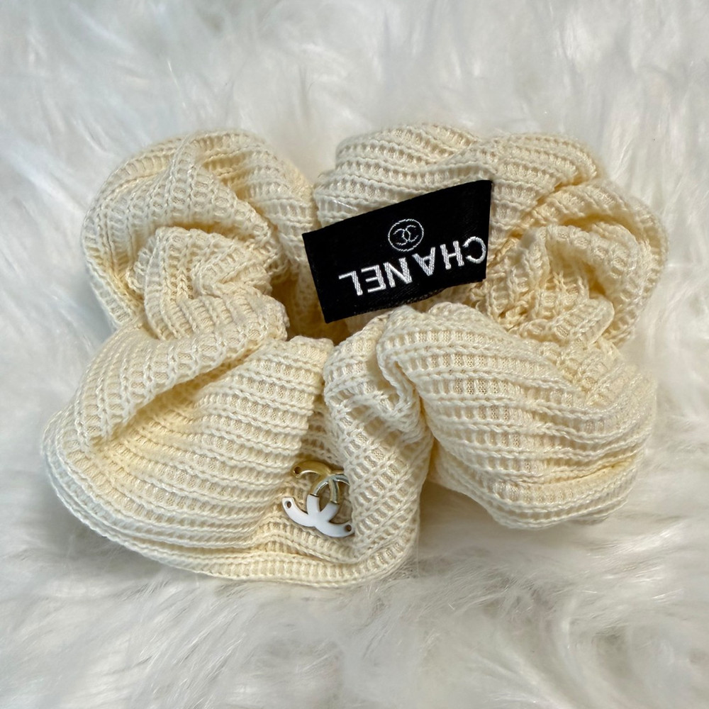 Scrunchie Hair Tie, Ivory Solid Fabric, Women, Designer