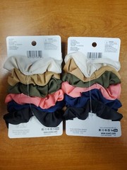 2 Pks of 6 Scunci Satin Scrunchies Black Blue Pink Green Tan Cream (3500) R7P6b
