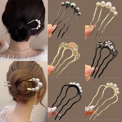 Metal U-Shaped Hair Sticks Combs Pearl Tassel Hair Fork Hair Clip Hairpins Women