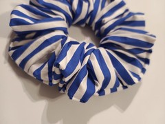 Extra Large Hair Scrunchies Cotton On White Navy Blue/Red Mediu Stripes Handmade