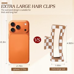 4 PCS 5 Inch Checkered Hair Claw 1 Count (Pack of 4), Checkerboard-Brown
