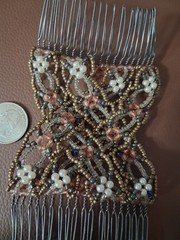 Beaded Faux Pearl Flower Metal Hair Comb Bronze, vintage