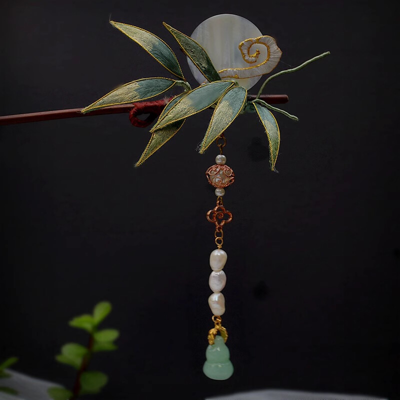 Chinese Ancient Silk Flower Hairpin Bamboo Hairpin Hanfu Handmade Accessory