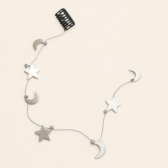 Women’s Black Stainless Steel Hair Strand Clip – Silver-Tone Moon & Star Design