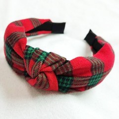 Red Plaid Knot Headband Fabric Twisted Hair Accessory Women