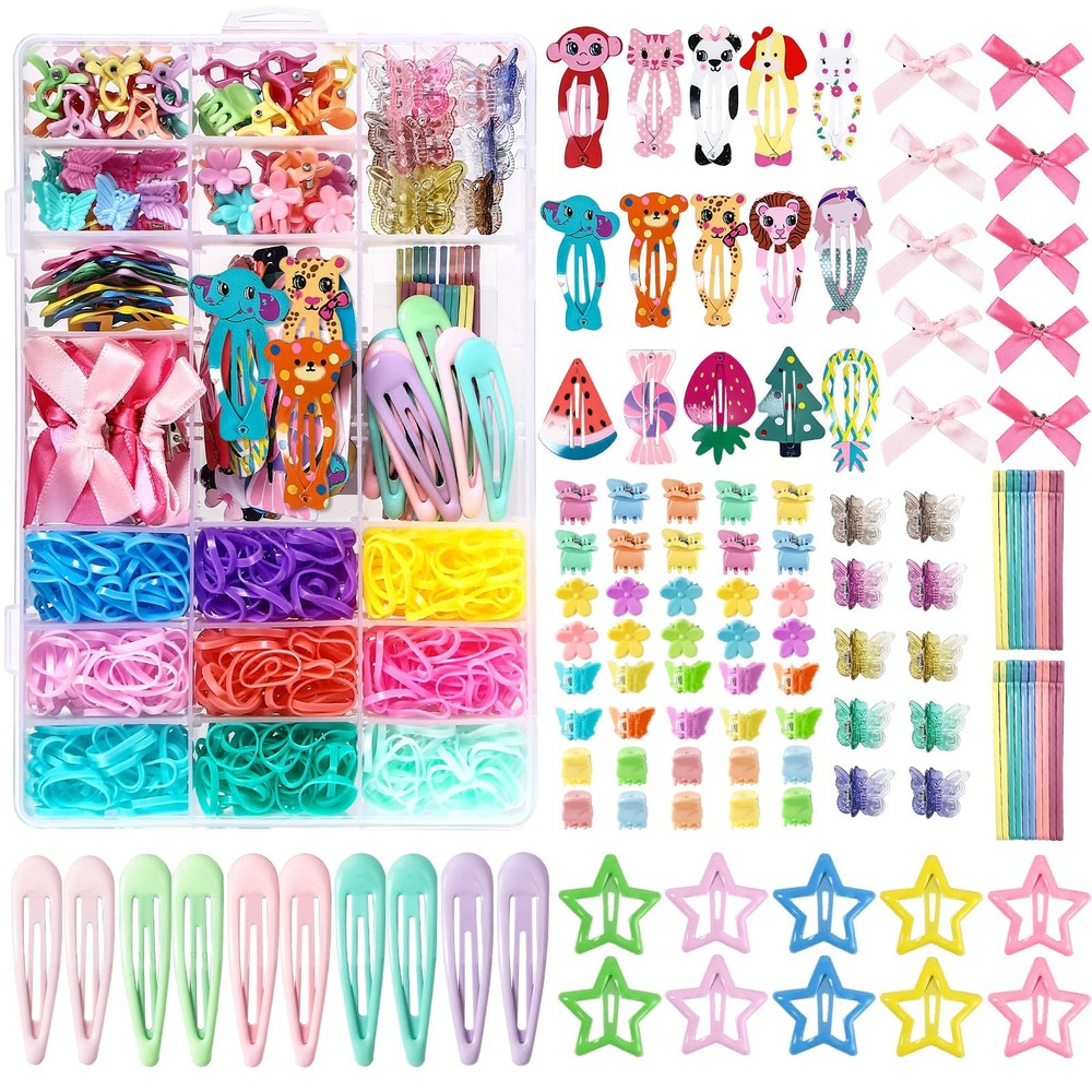 115 Pcs Hair Clips for Girls,900 Pcs Colorful Hair Bands,No-Slip Hair Kit wit…