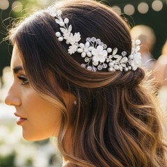Flower Bride Wedding Headpiece Silver Pearl Bridal Hair Vine Headband